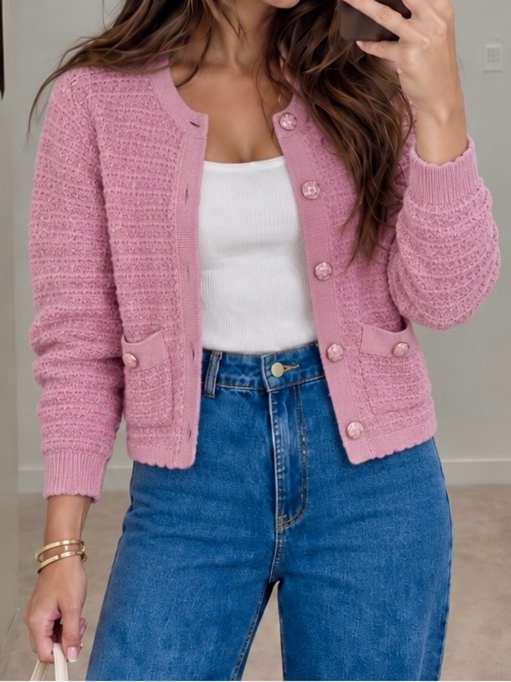 Jessica Simpson Textured Pinkish/purplish Button-Front Sweater Cardigan